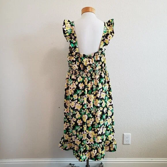NWT Who What Wear Electric Floral Smocked Waist Square Neckline Dress Pocket XXL - Picture 6 of 8